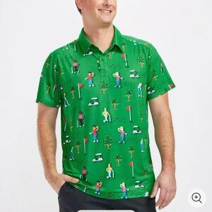 Tipsy Elves 8 Bit Birdie Performance Golf Polo Shirt Men Large Green Video Games